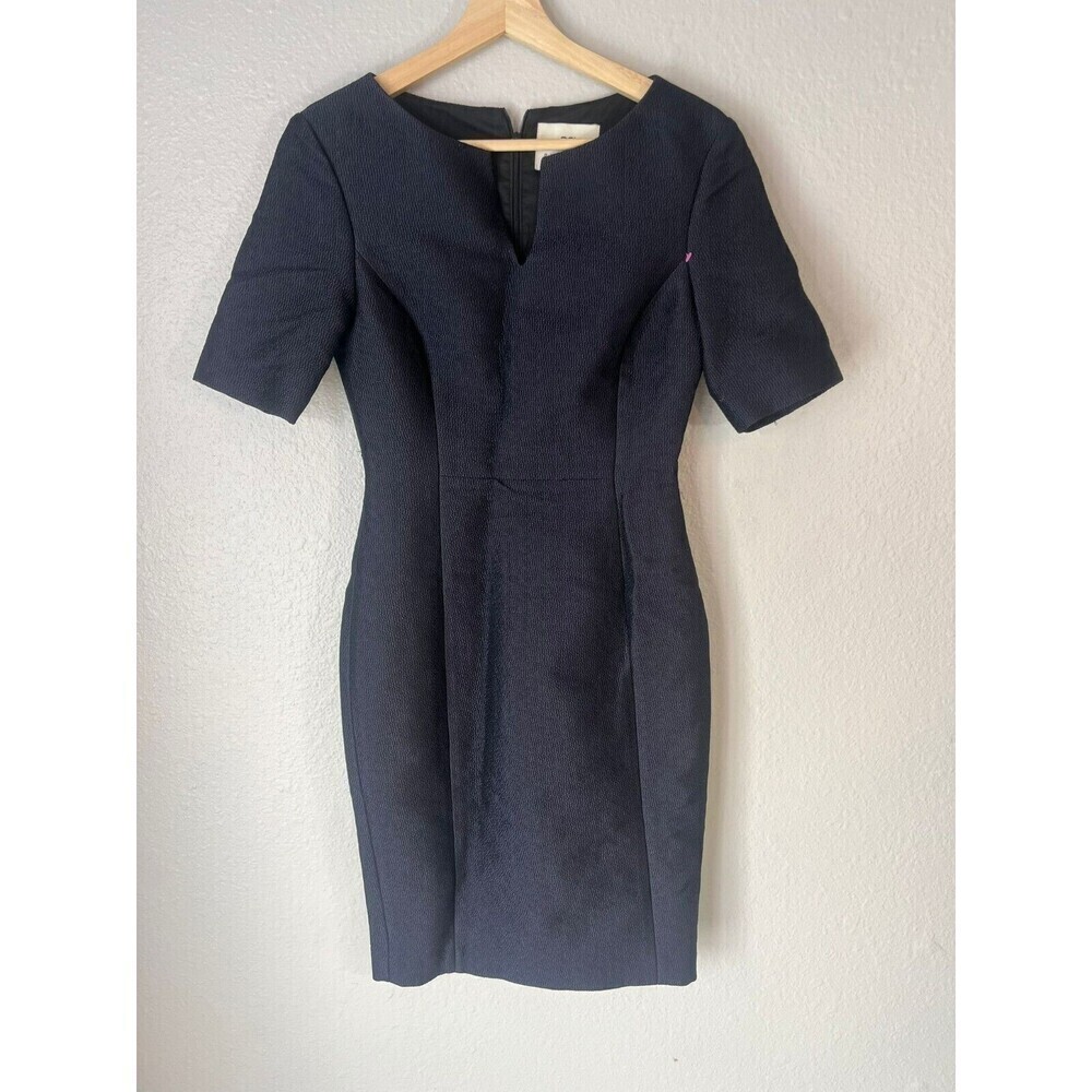 AG Phillips Size 0 Dress Navy Blue Sheath Short Sleeve zip up office Pencil N54‎